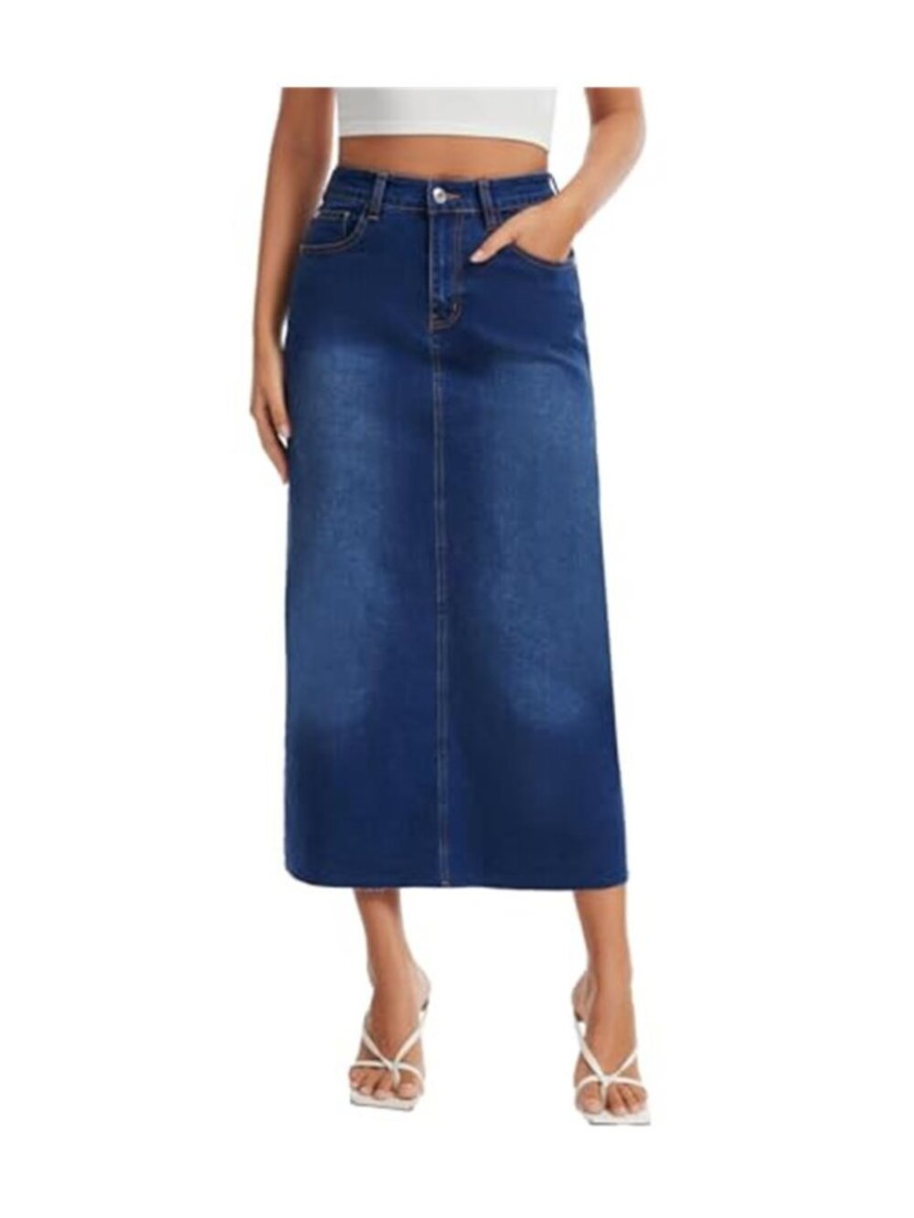 Women's Jean Skirt Stretch High Waisted Frayed Raw Hem A Line Denim